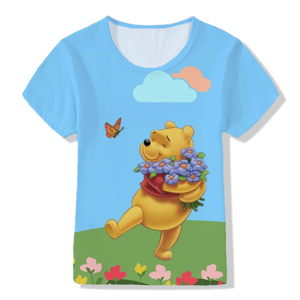 

Disney Winnie the Pooh 4T-14T Years kids T shirt Cartoon 3D printed T shirts boys girls fashion short sleeve tshirts Child Top