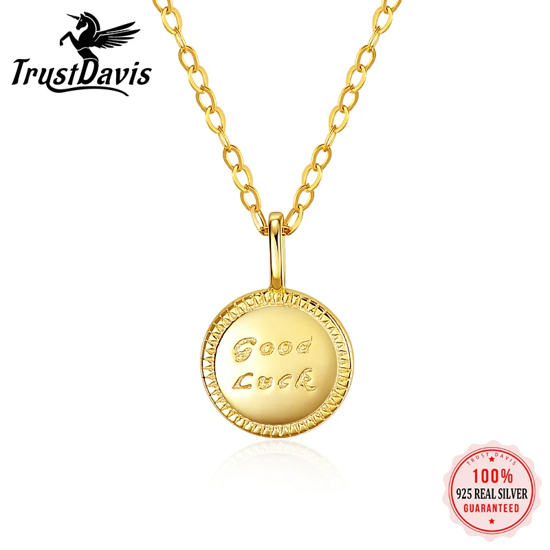 

TrustDavis Настоящее серебро 925 пробы, модное 14K Золотое круглое ожерелье Goodluck для женщин, Свадебная вечеринка, Изящные Ювелирные изделия, подарок LB349