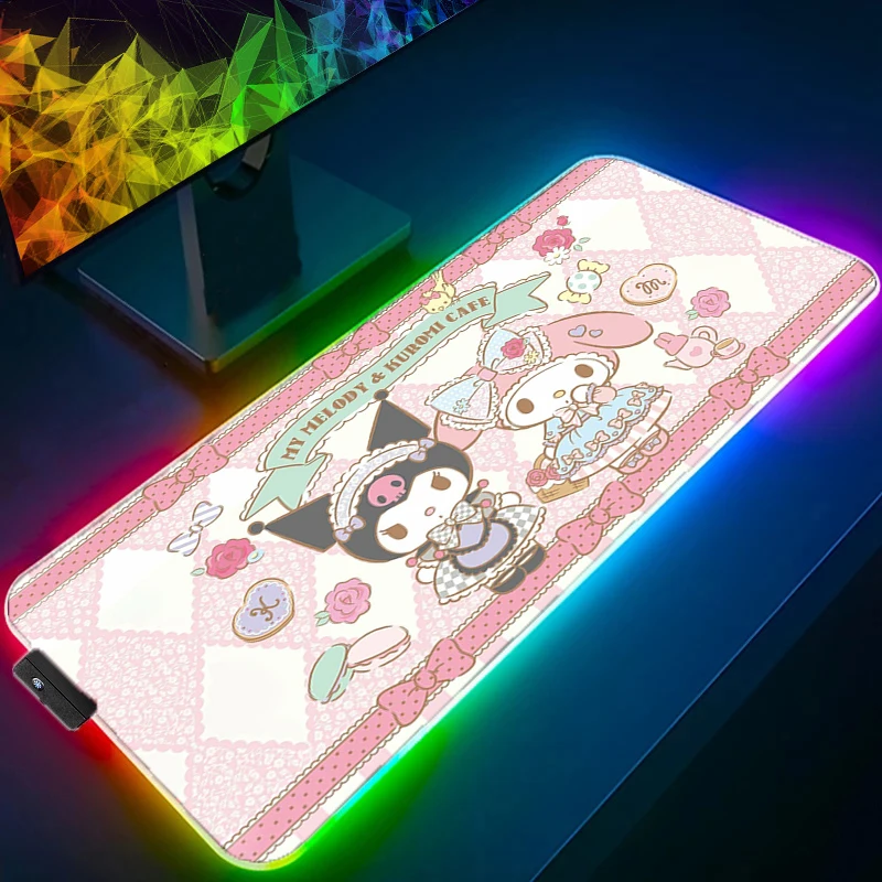 

Mymelody Large Anime RGB Kawaii Mousepad XXL Keyboard Gaming LED Backlight Soft Table Mat Laptop Office Rubber Durable Mouse Pad
