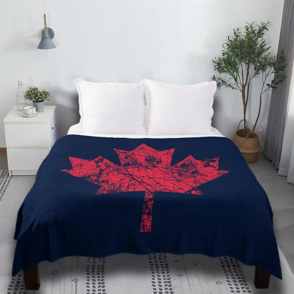 

Canadian Maple Leaf Grunge Distressed Style In Red Fluffy Cotton Chunky Summer At Home Throw Blanket