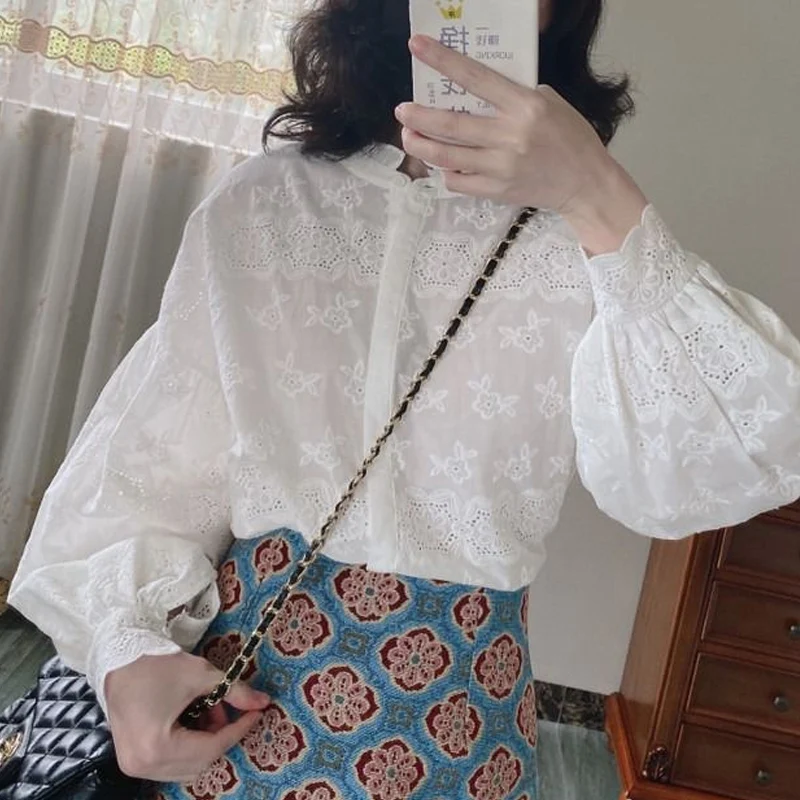 Женская однобортная рубашка из чистого хлопка однотонный кардиган с круглым