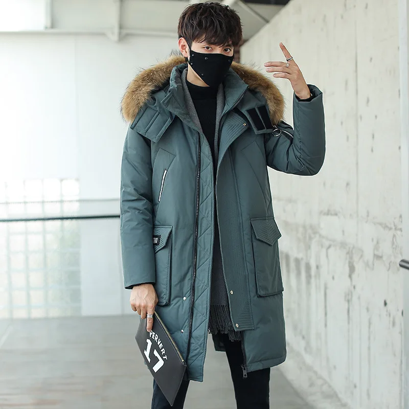 2022 winter new Korean version of thick knee men's down jacket long fashion handsome fur collar men's coat