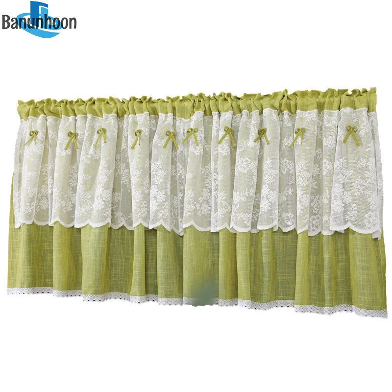 Американская пасторальная зеленая половинная занавеска из хлопка и льна для