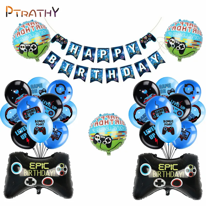 

Игровые аксессуары для видеоигр, набор воздушных шаров, тема с баннером, латексные воздушные шары для подростков, мальчиков, игроков, товары для дня рождения