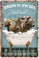 animal bathroom art brown swiss cows in bath soap brown bathsoap established wash your hooves metal sign decor
