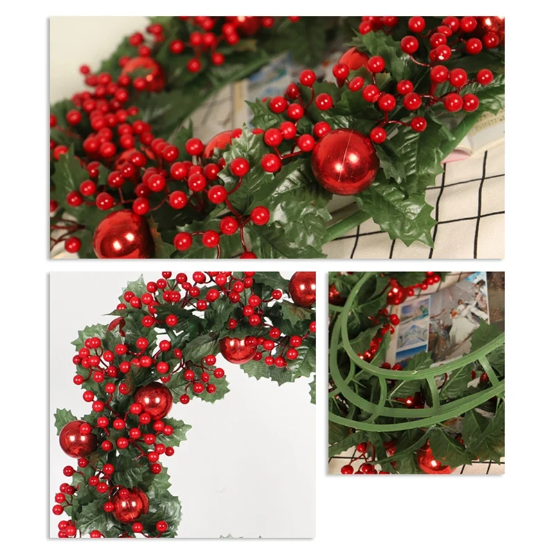 Artificial Christmas Ball Wreath With Berry Leaf For Front Door Wall Window Farmhouse Home Decoration | Дом и сад