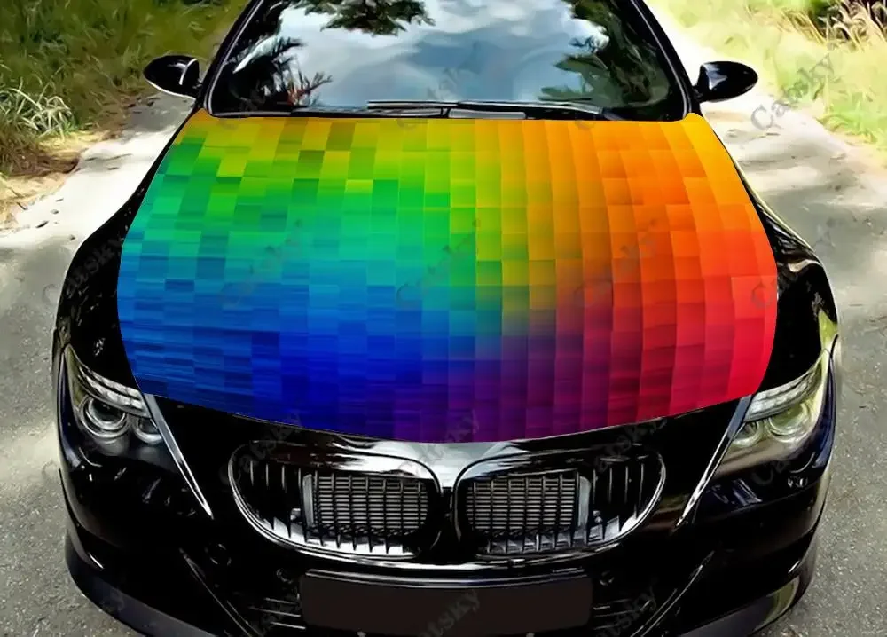 Радужный Рифленый Дизайн наклейки виниловая пленка на крышку двигателя защитная
