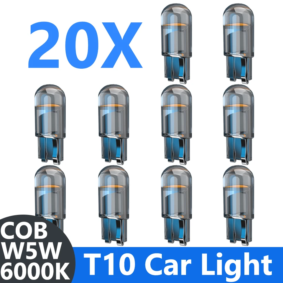 

10/20x 2022 Newest W5W Led T10 Car Light COB Glass 6000K White Auto Automobiles License Plate Lamp Dome Read DRL Bulb Style 12V