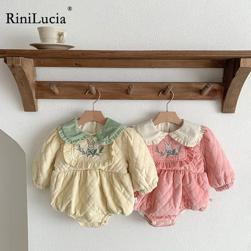

RiniLucia Newborn Kid Baby Girls Clothes Autumn Winter Embroidery Romper Cotton New Born Jumpsuit Lovely Lapel Body Outfit