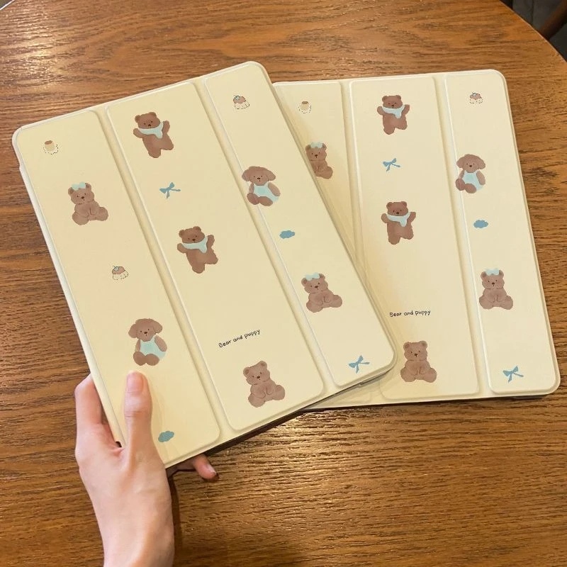Фото Чехол-держатель для карандашей Funda для IpadAir 5th 4th IPad 10.2, чехол 7/8/9th Generation 2017, 2018, 9,7-дюймовый галстук-бабочка с милым мультяшным медведем №3