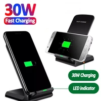 30w dual coil wireless charger stand for iphone 13 12 11 x pro max 8 qi fast charger pad dock station for xiaomi samsung s21 s20