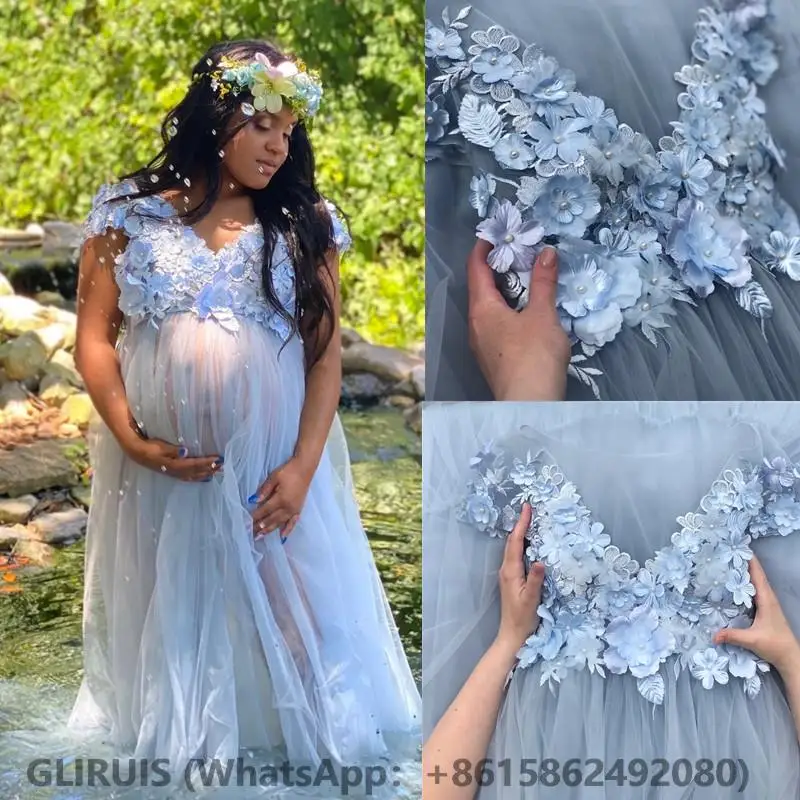 

Арабское фото 3D цветы Тюль синее платье для беременных выпускной