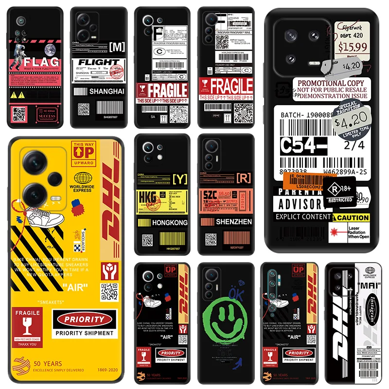 Простая Экспресс-этикетка Dhl, черный чехол с защитой от падения для телефона Redmi Note 12 Pro 11 11S Prime 11E 11T SE 10 Lite 10S A1 Plus 10C