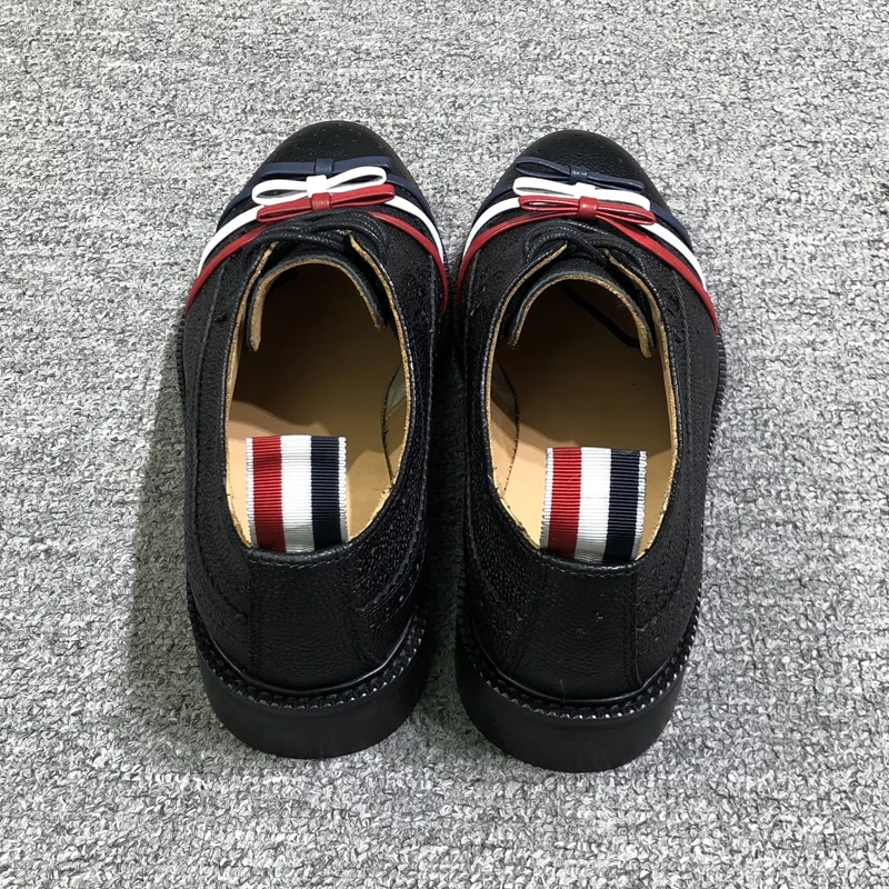 TB THOM Women's Shoes 2023 Korean Fashion Genuine Leather Shoes RWB Stripes Ribbons Female Sneakers  Formal Office Lady Shoes
