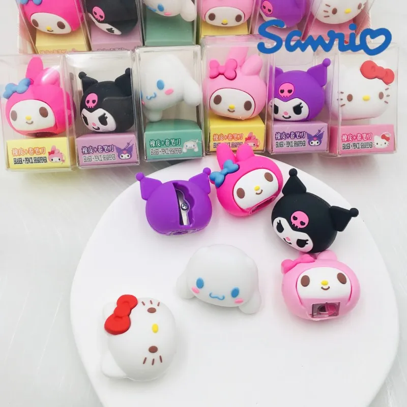 

24 шт. Sanrio ластик точилка для карандашей Hello Kitty Kuromi Cinnamoroll My Melody студенческие канцелярские принадлежности для детей школьные принадлежности