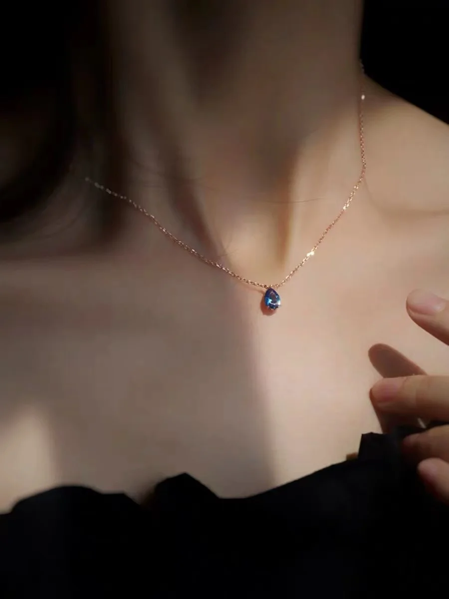

Silver 925 Necklace for women gold Water drop sapphire pendants Jewelry for women Exquisite versatility Whitening skin