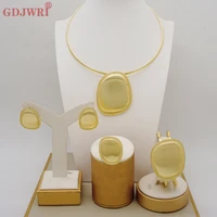 newest dubai gold color jewelry set for woman exquisite big pendant necklace bracelet ring earrings wedding party accessories