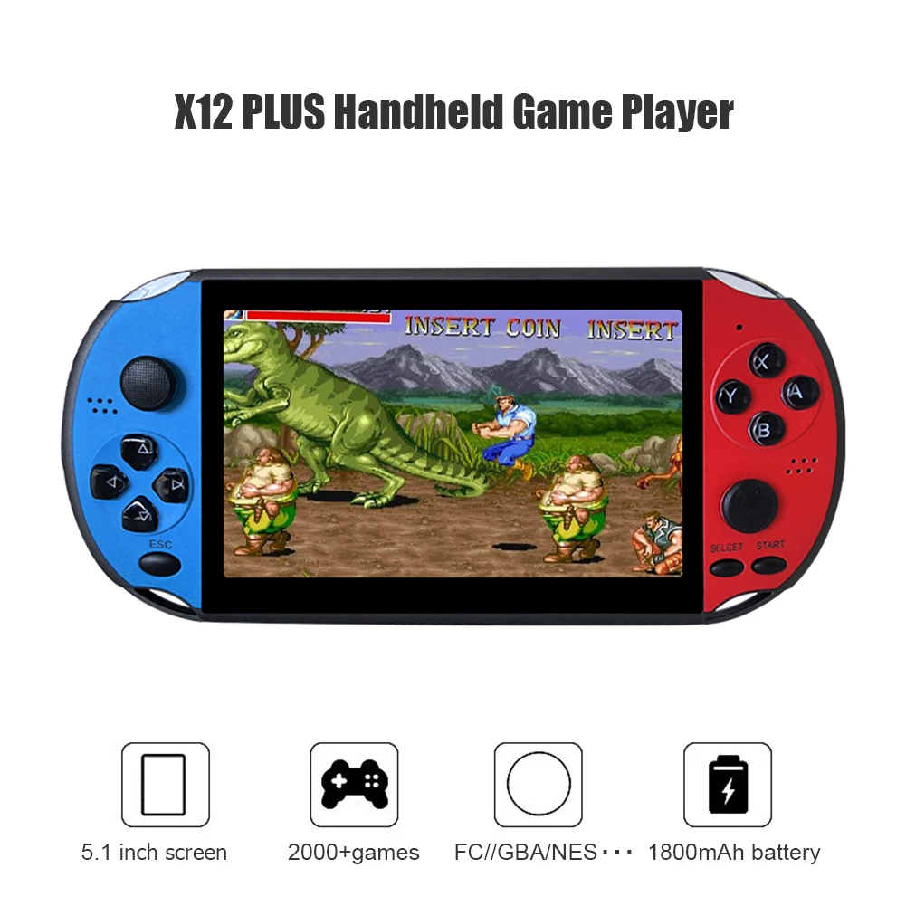 

X12PLUS 5.1 inches Retro Video Game Console Handheld for PSP Game Player 2000 Games Support FC GB GBA GBC MD NES SFC PS ARCADE