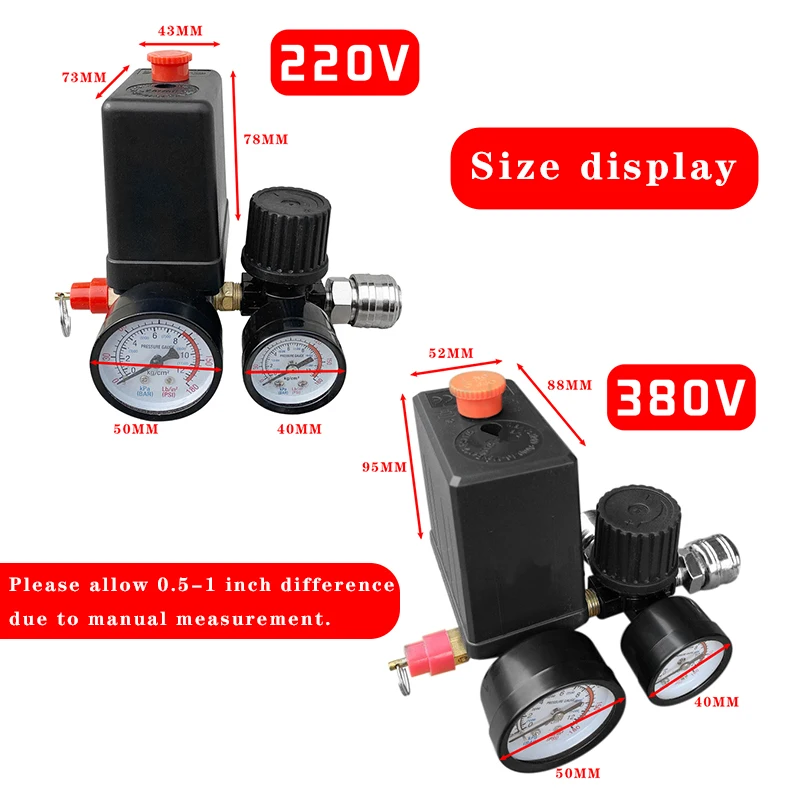 

220V/380V Air Compressor Pump High Pressure Control Switch Manifold Relief Regulator 0-180 PSI Control Valve with Gauge
