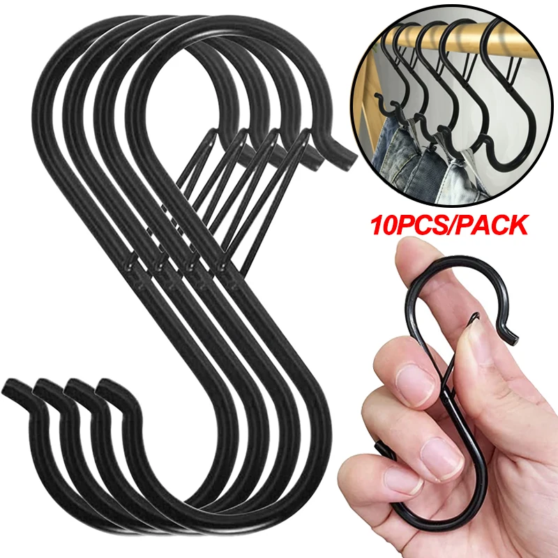 

10pcs Buckle Design S Hook Kitchen Organizer Pot Rack Garden Hanging Clasp Bags Clothes Towel Closet Rod Hanger Hooks S-Shape