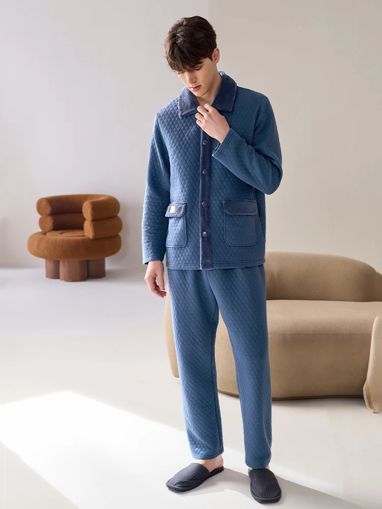 Мужские пижамы Finteng осенне-зимний воздушный хлопковый кардиган-сэндвич