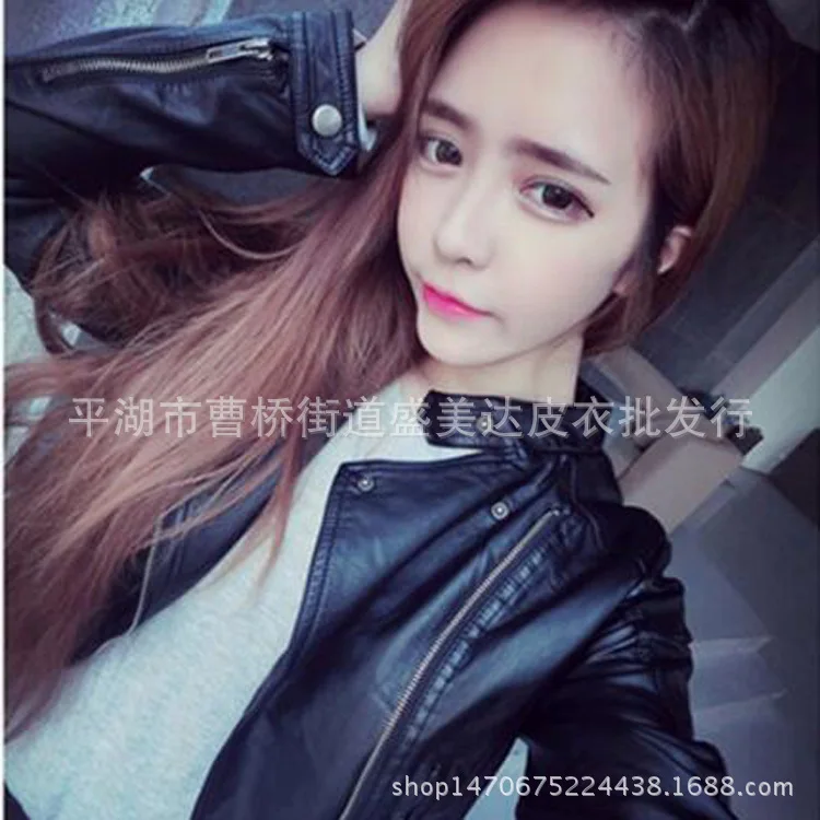 2023 locomotive leather women's ultra-short small coat tide slim washed leather jacket new stand-up collar