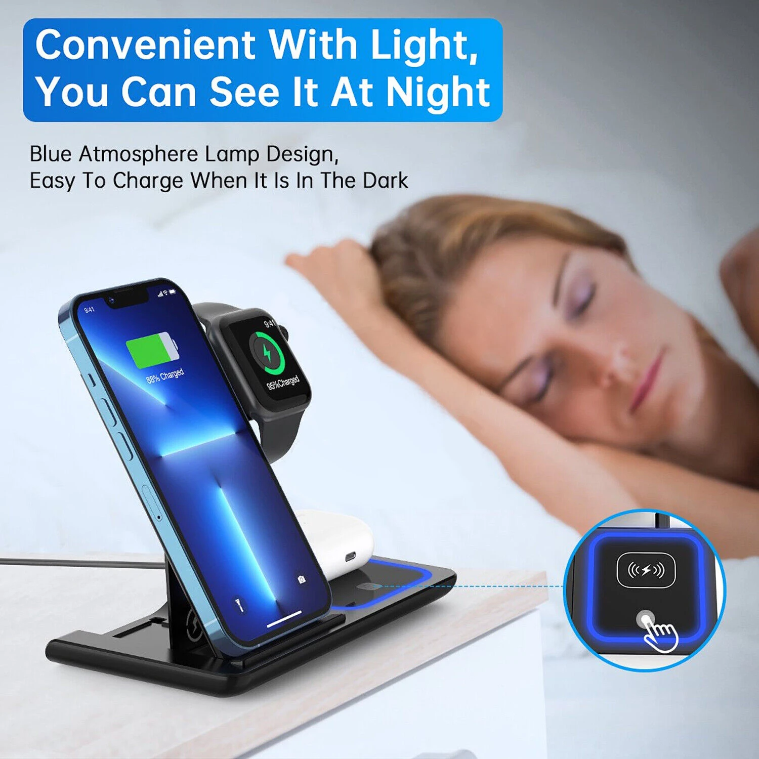 3 in 1 15W Wireless Charger Dock Qi Fast Charging For iPhone  Watch Samsung