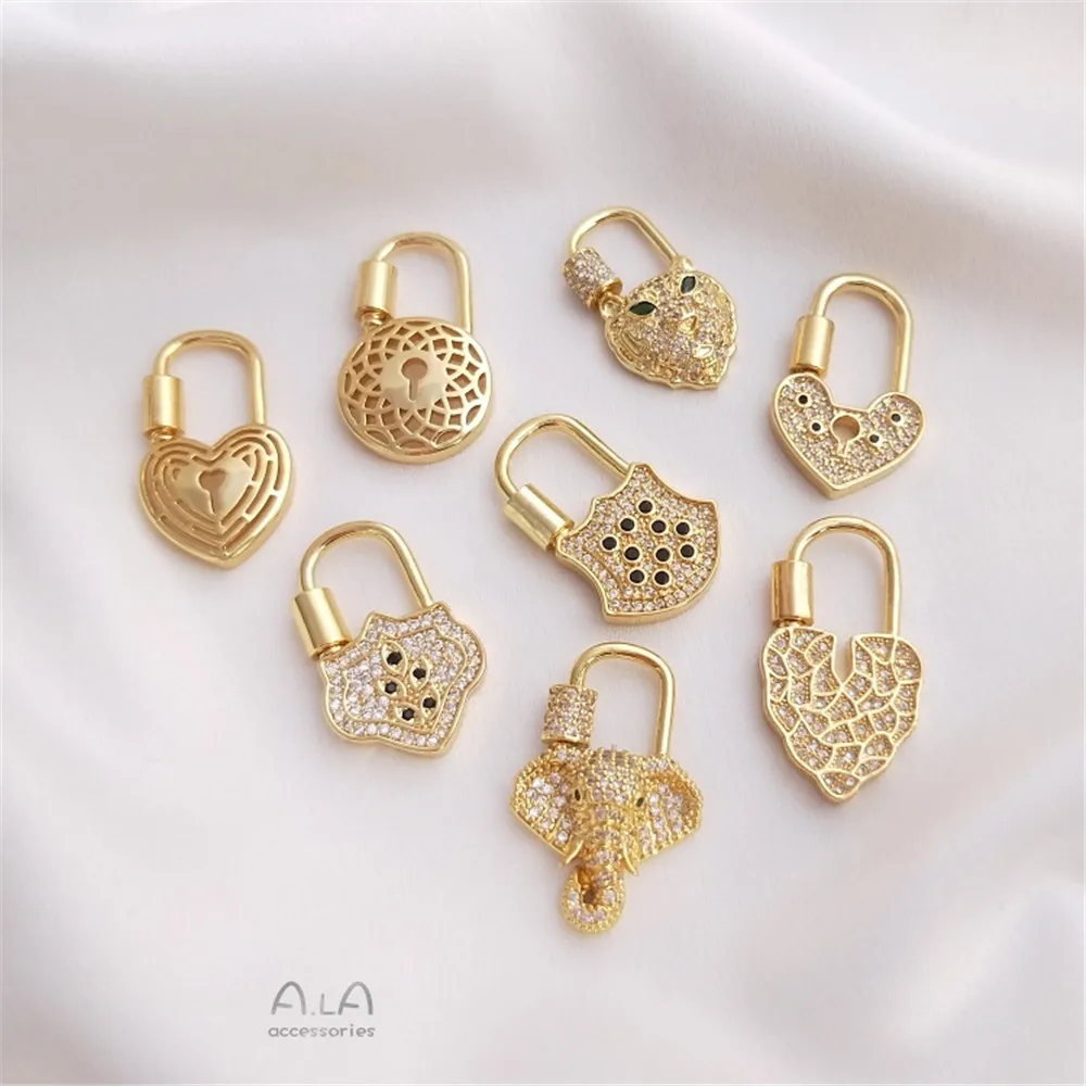 

Chain link pendant Screw Shaped heart-shaped pendant 18K gold zircon Leopard head Elephant DIY necklace clasp