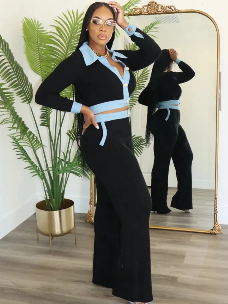 Женские комплекты из 2 предметов одинаковые вязаные двух топы и брюки костюмы