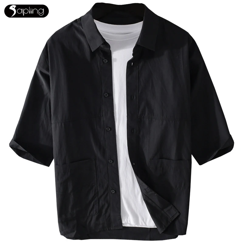 

Summer Men's Casual Short-sleeve Shirts Handsome Men Small Fresh Comfortable Shirts Men Loose Solid Color Tops Single Breasted