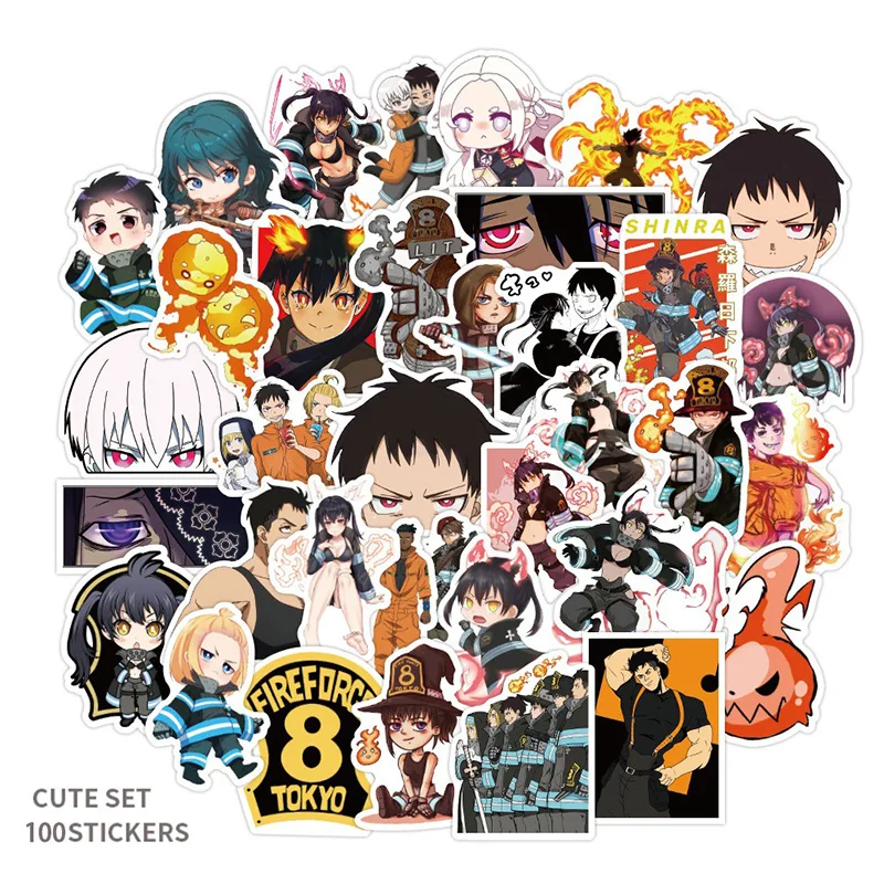 

100PCS Anime Cartoon Fire Force Stationery Stickers Guitar Luggage Laptops Skateboard Waterproof Graffiti Sticker Toys Wholesale