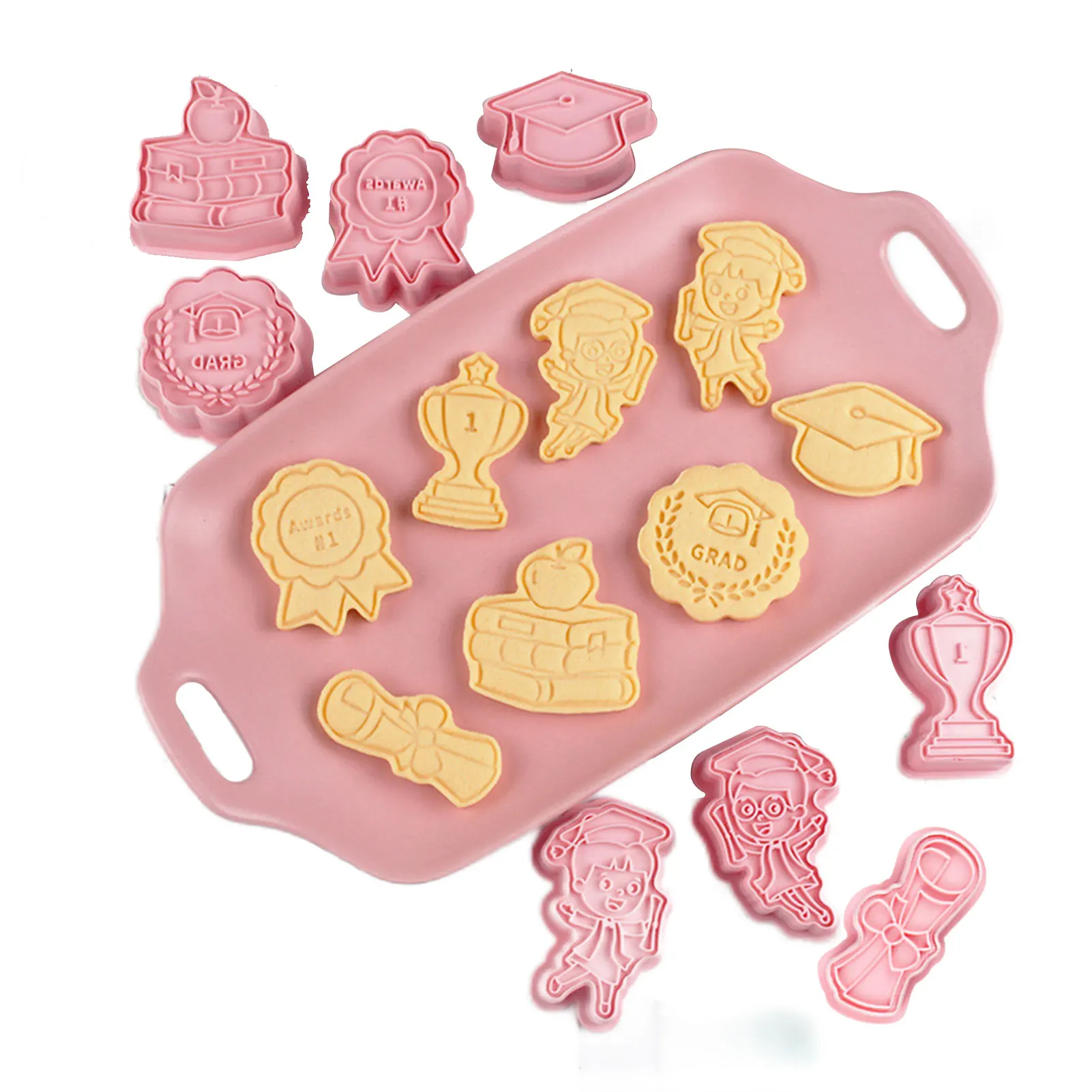 

Graduation Cookie Cutters 2022 Cookie Cutters Holiday Assorted 8pcs Diploma Trophy Medallion Books Graduate Graduation Cap