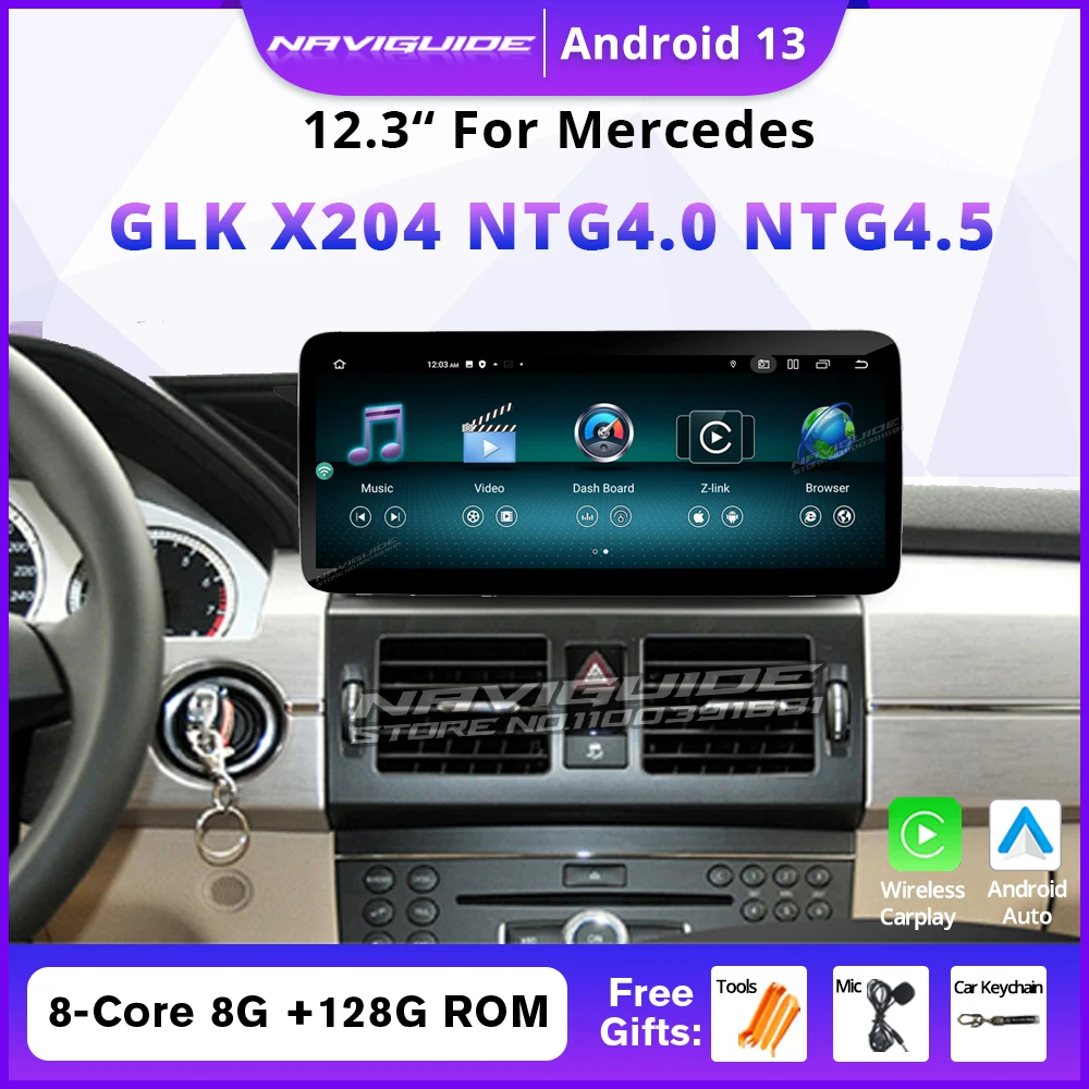 Автомобильное радио NAVIGUIDE 12 3 дюйма Android 14 для Mercedes Benz GLK Class X204 мультимедийный