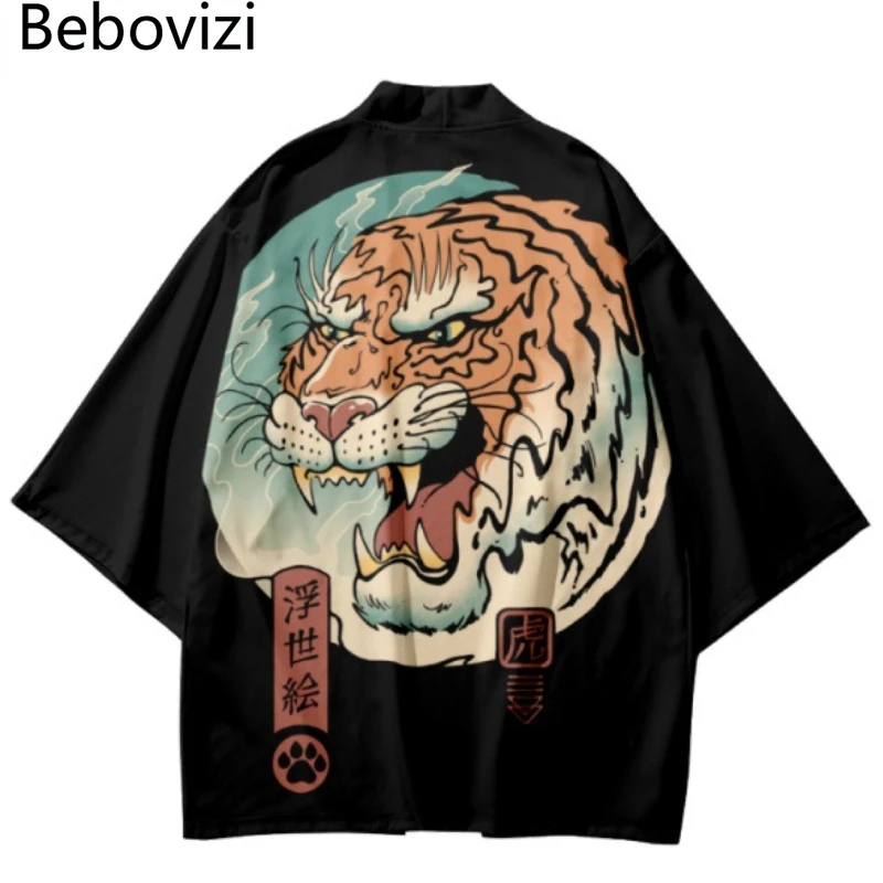 

Летняя рубашка с принтом тигра в стиле японских манг, для косплея, для мужчин, женщин, Пляжная, традиционное кимоно