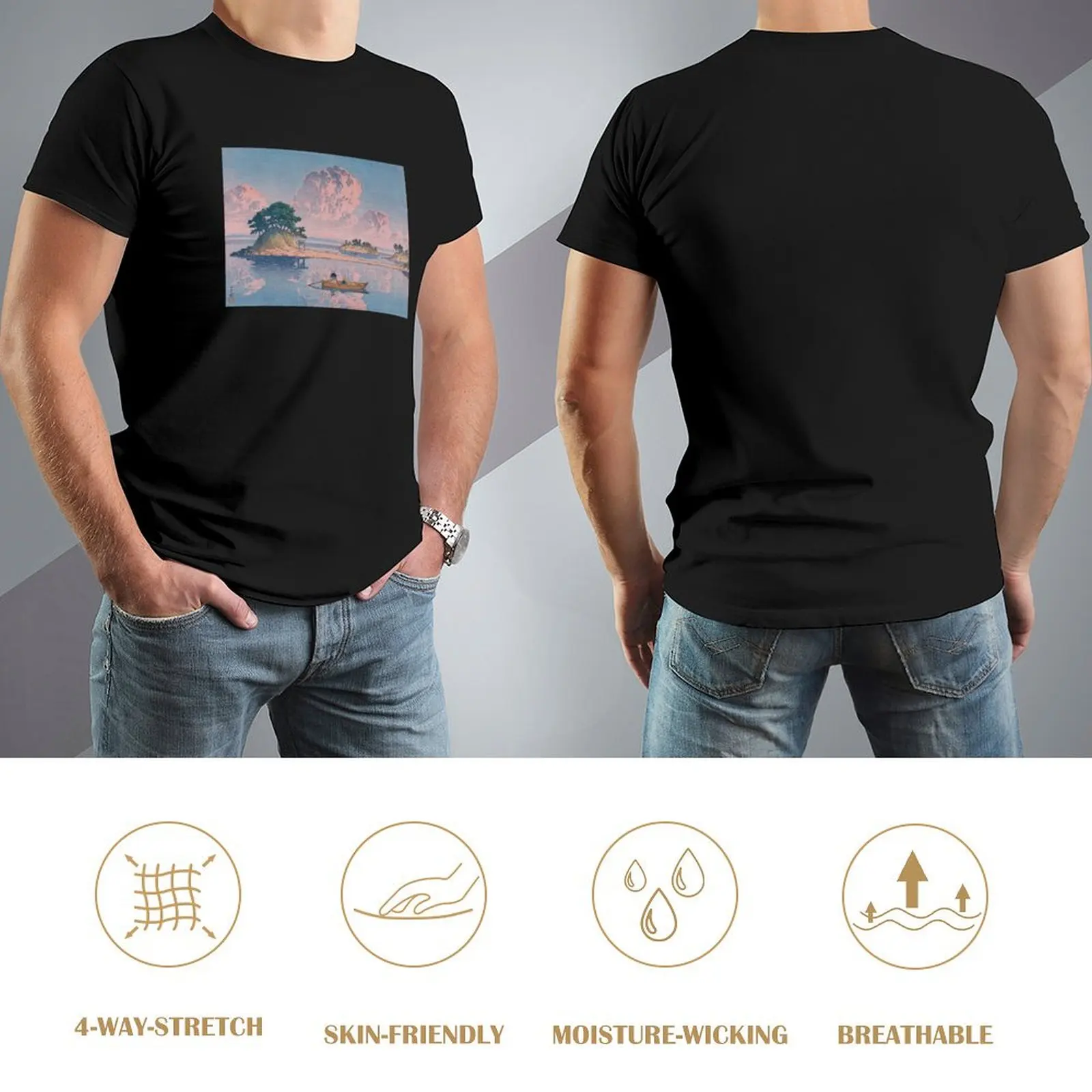 Цукумдзима в Shimabara by Kawase Hasui восстановленная футболка кавайная одежда мужские