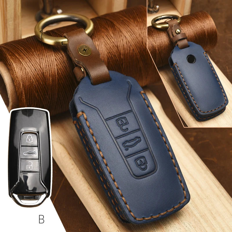 

New Genuine Leather Car Key Cover Case for Volkswagen Touareg 2018 2019 Fob Key Car-Styling Ring