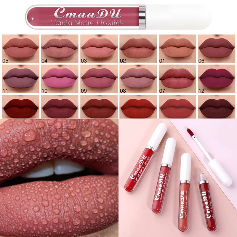 

Sexy Red Matte Velvet Lip Gloss Nude Liquid Lipsticks Waterproof Long Lasting Nonstick Cup Lipgloss Makeup Sexy Lip Tint Glaze