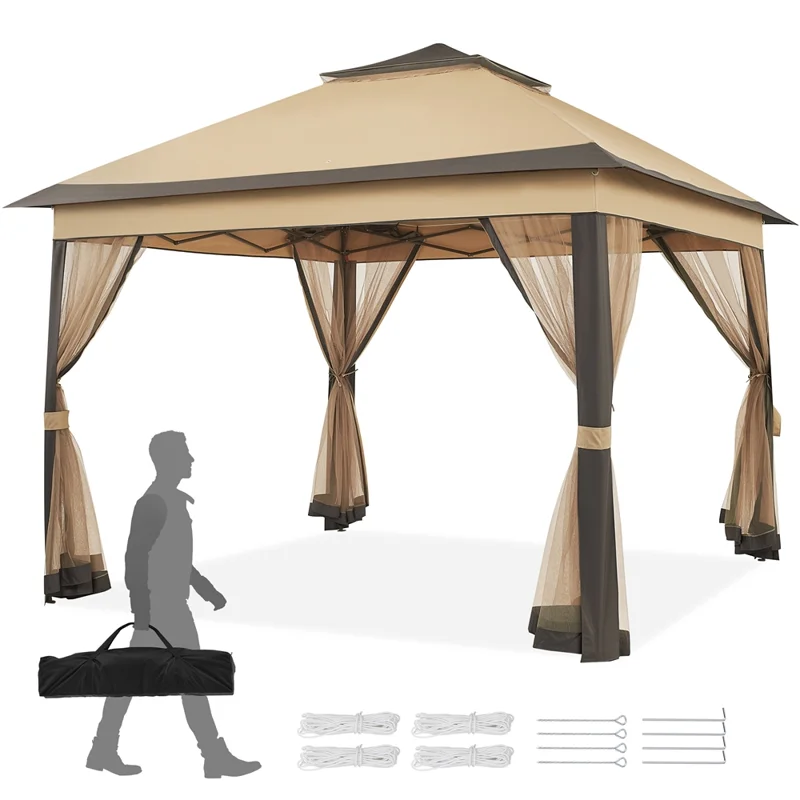 

Mart Metal Frame Outdoor Gazebo Double Tiers for Garden, Khaki/Brown