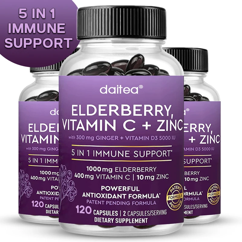 

Elderberry Elderberry with Zinc&Vitamin C,Vitamin D3&Ginger-Immune Support Supplement-Black Elderberry Dried Capsules for Adults