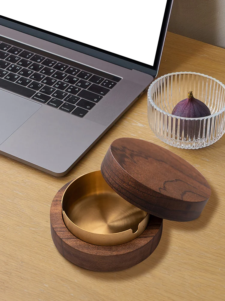 

Ashtrays Walnut Wood Ashtrays With Lid Covered Windproof Ashtray With Stainless Steel Liner Indoor Outdoor Ash Tray For Home