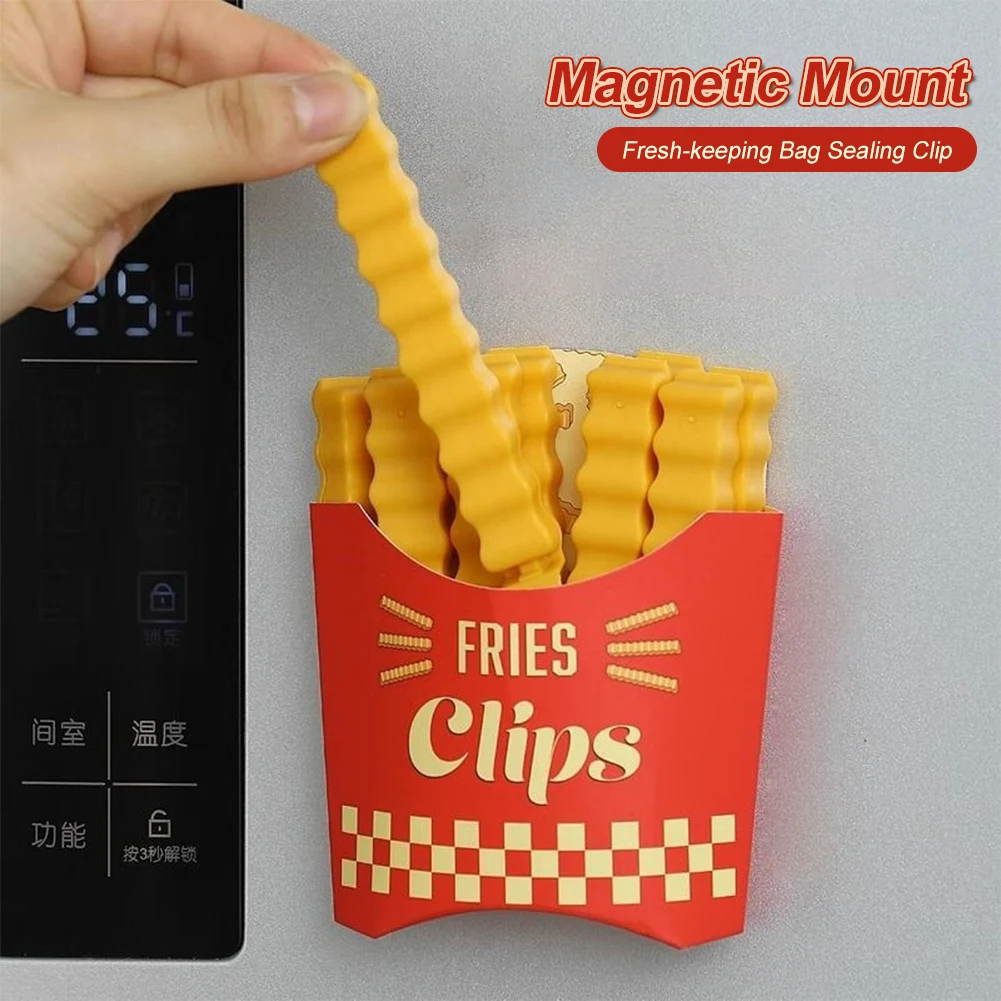 

French Fries Sealing Clip Snack Food Bag Refrigerator Sticker Magnetic Fries Box Bread Storage Sealing Clamp Kitchen Supplies