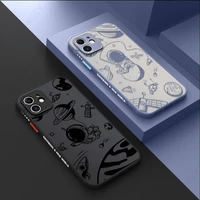 matte cartoon space astronaut case for iphone 11 12 13 pro max xr xs 7 8 plus shockproof hybrid soft silicone phone cover shell