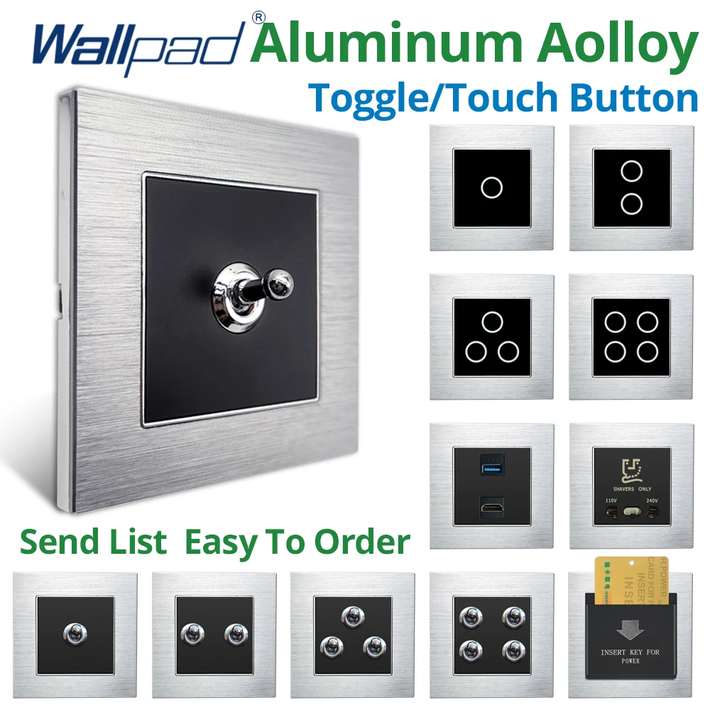 

Wallpad Silver Aluminum Alloy Panel 1 2 3 4 Gang Touch Wall Light Switches Toggle Button HDMI USB Socket Plug Electrical Outlet