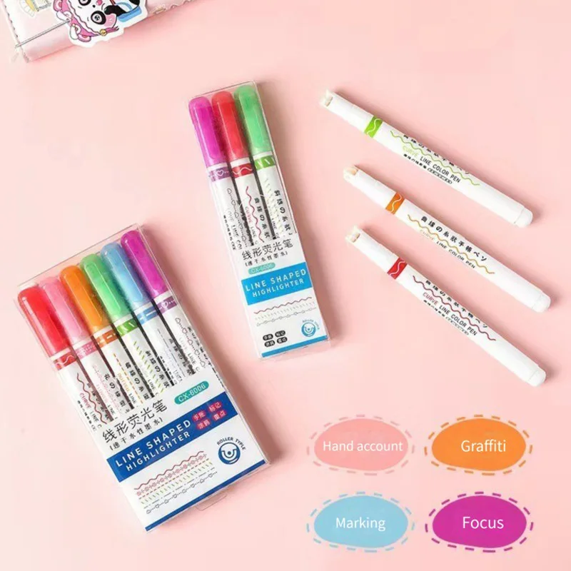 Haile 6/3pc Flowers Love Line Shaped Colorful Highlighter Pen Set Roller Curve Pens Outline Markers For Diary Drawing Stationery - купить по