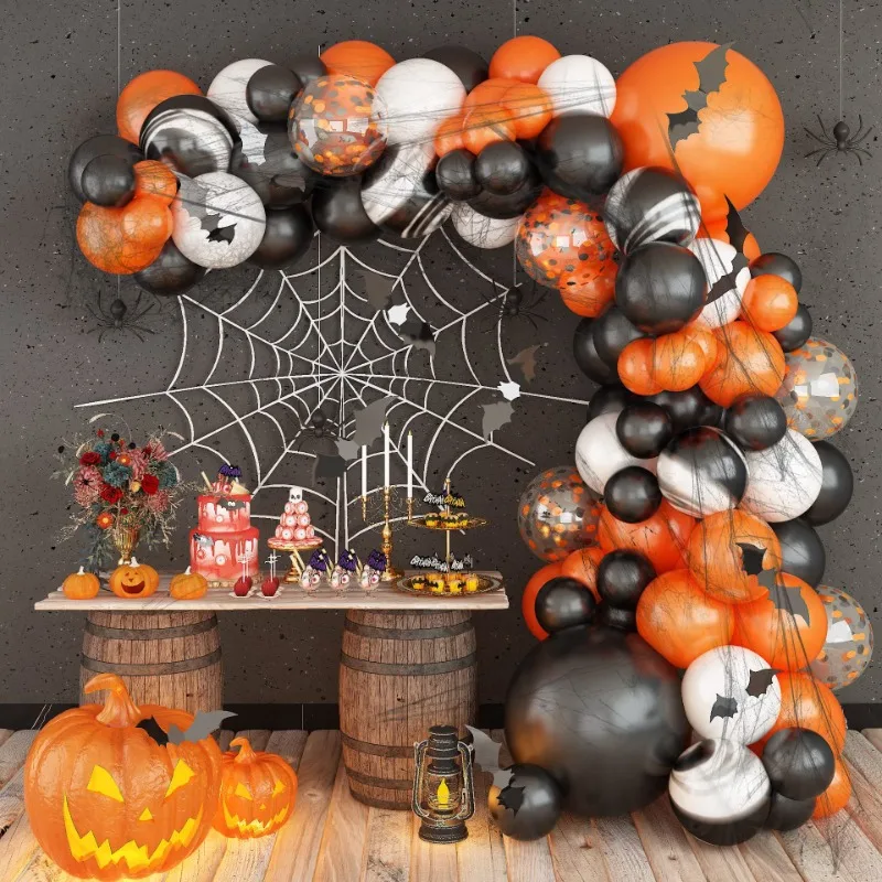 

Halloween Balloon Cobweb Bat Party Arch Decoration Garland Door Window Decor Orange Black White Terror Theme Foil Balloon Set