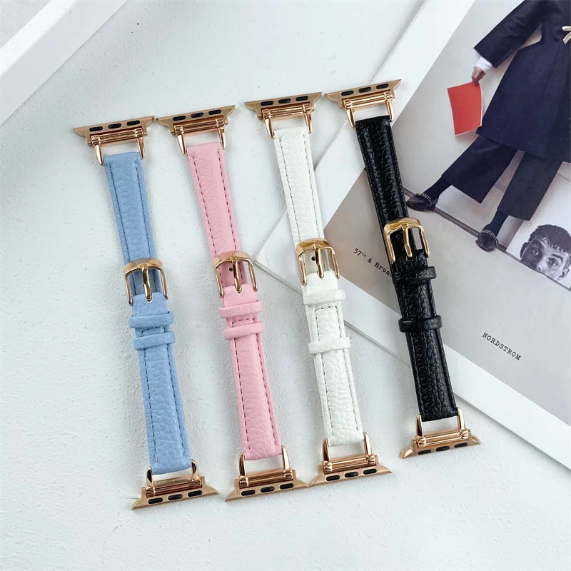 

Ремешок женский из натуральной коровьей кожи, тонкий браслет для apple watch band 44 мм 40 мм 45 мм 41 мм 42 мм 38 мм, iwatch Series 7 6 SE 5 4 3