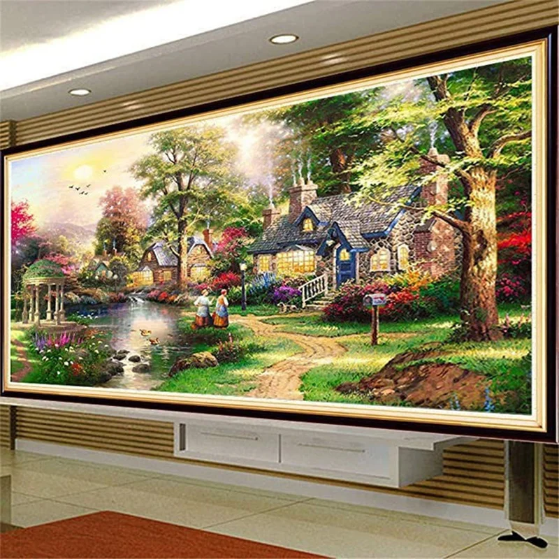 

Diamond Painting Pastoral Scenery Cross Stitch Embroidery Full Drill Mosaic Landscape Rhinestone Pictures Living Room Home Decor