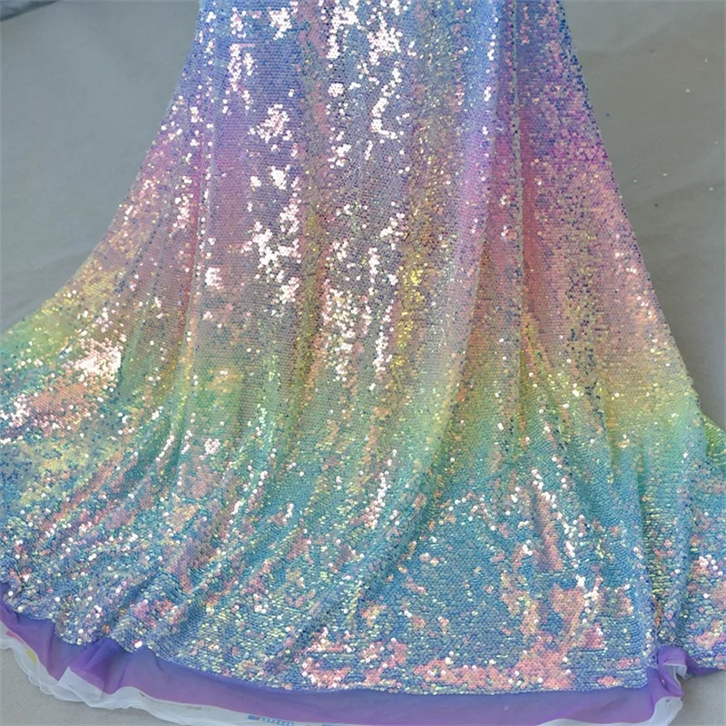

120cm Wide Colorful Sequins Rainbow Color Luxury Sequins Lace Fabric DIY Evening Dress Sewing Craft Material L244
