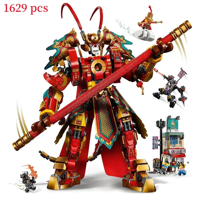 Строительные блоки: Обезьяна Король, золотой механический робот MOC 80012, Путешествие на Запад, робот мейка, модельные блоки, игрушки для детей, рождественские подарки