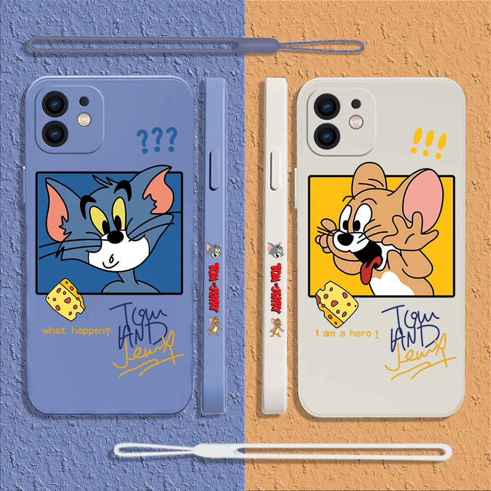 

Cartoon Tom and Jerry Phone Case For iPhone 14 13 12 11 Pro Max Mini X XR XS MAX SE20 8 7 6 Plus Silicone Cases with Hand Strap